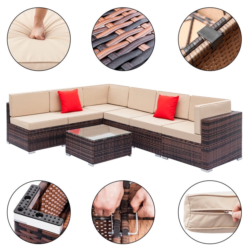 Wicker Loveseat & Patio Chairs & Seating on Clearance, 7 Pieces Outdoor Wicker Patio Furniture ...