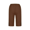 thumbnail image 5 of Bloomae Linen Shorts for Women Casual Summer Straight Leg Knee Length Cotton Lounge Short Pants Lightweight Elastic High Waist Side Slit Buttons Bermuda Shorts with Pockets Brown XXL, 5 of 6