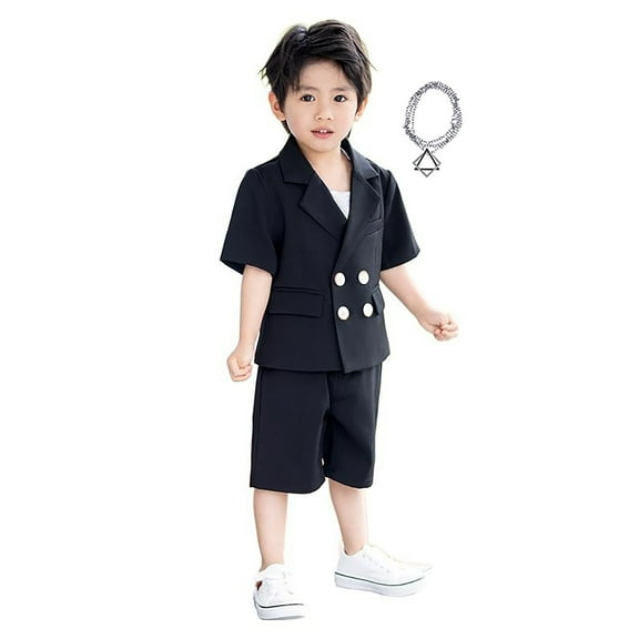 WOYY Toddler Boys Formal Tuxedo Suit Short Sleeve Blazer Shorts Party Outfits, Sizes 2-3T
