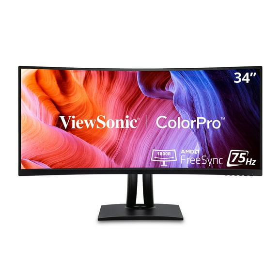 ViewSonic VP3456A 34 Inch UltraWide QHD 1440p Curved Monitor with ColorPro 100% sRGB 14-bit 3D LUT, 100W USB C, HDMI, DisplayPort and USB Hub for Professional Home and Office