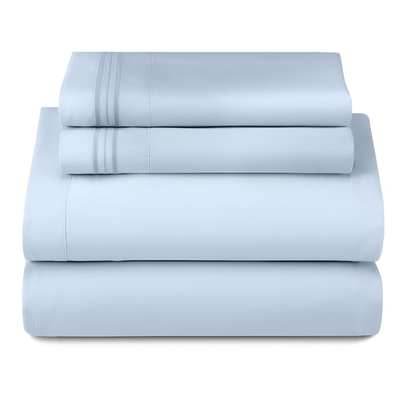 AUQ 1000 Thread Count 100% Egyptian Cotton Sheet Set, Queen Size Bedding, Light Blue, Deep Pocket Fitted Sheet, Soft and Breathable Luxury Bed Linen