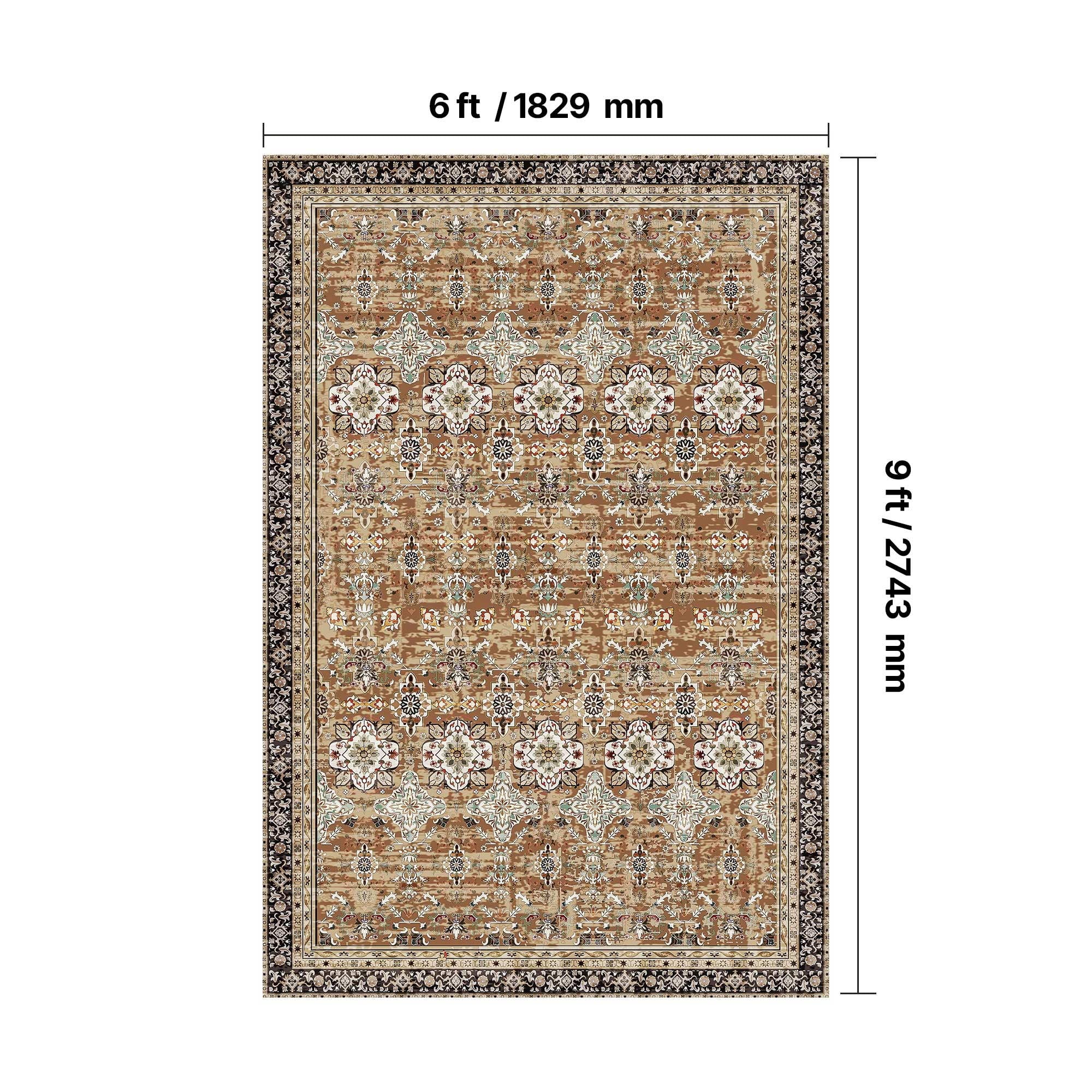 KFFKFF 6 x 9 ft Washable Area Rug, Soft and Durable Non-Slip Carpet, Tear-Resistant Indoor Mat for Bedroom, Living Room, Entryway, Pet Friendly, Brown Green