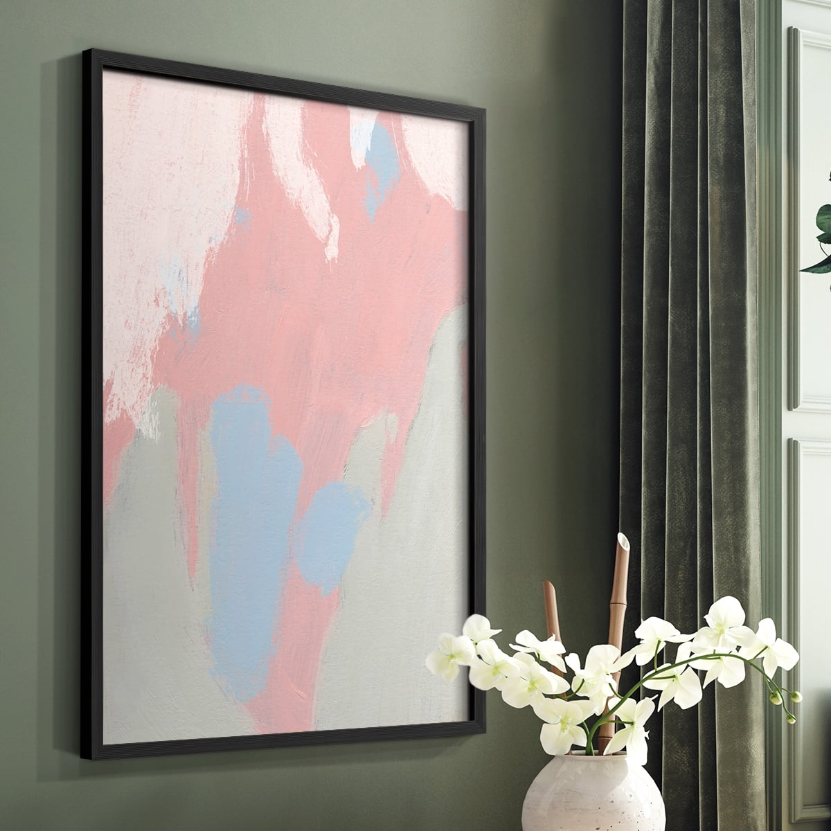 Blushing Abstract III Framed Print in Black Solid Wood Framed Print No Nail Hanging