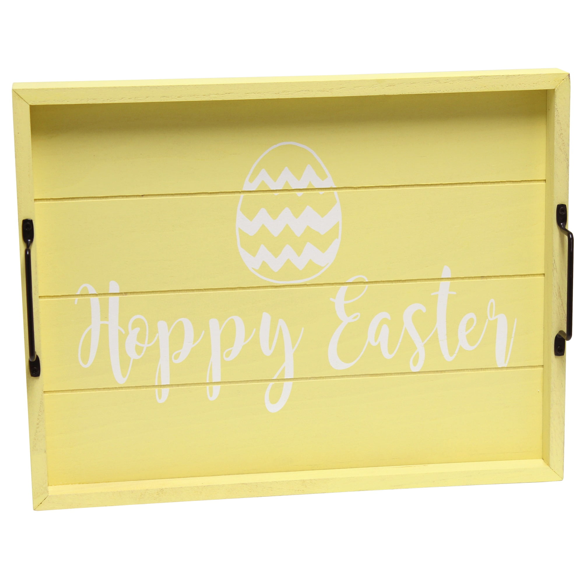 Elegant Designs Decorative Wood Serving Tray w/ Handles, 15.50" x 12", "Hoppy Easter"