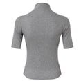 thumbnail image 4 of XIAONU Women's Solid Mock Neck Top Slim Fit Elbow Sleeve Pullover Blouse Versatile Casual Office Daily Wear, 4 of 5