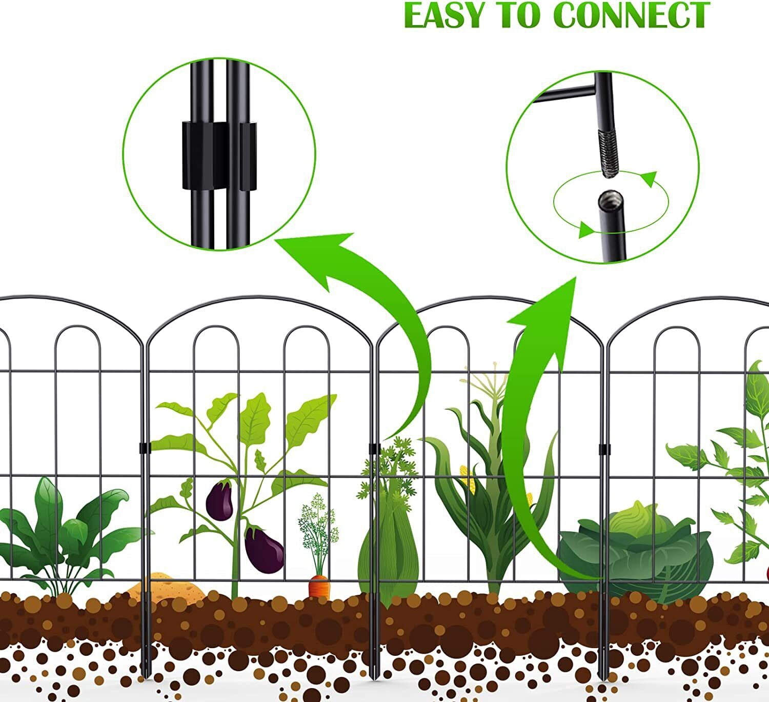 20 Pack Detachable Garden Fence Decorative Metal Outdoor Lawn Pet Fence Black