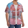 thumbnail image 2 of Rateoe Pastel Pink Beach Cafe Pattern Men's Short Sleeve Classic Shirt, Casual Short-Sleeved Shirt, Lightweight Summer Shirt, Cuban Collar Shirt,Button-Front Shirt-XX-Large, 2 of 5