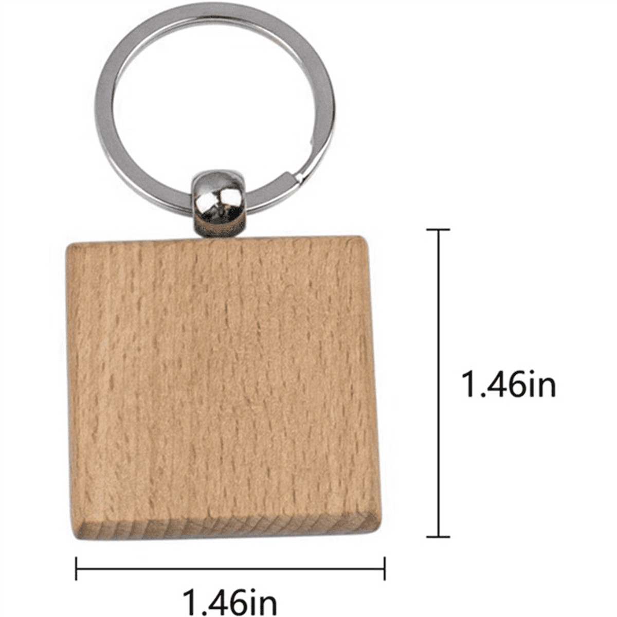 120Pcs Blank Square -Shaped Wooden Keychain DIY Wood Keychains Key Tags DIY Gifts,120 x Wooden Keychain,silver & wood color