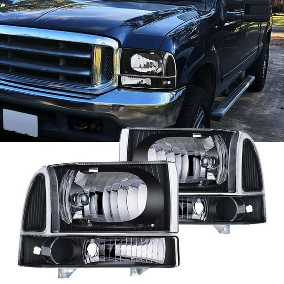 Nilight Headlight Assembly 1999 - 2004 F250 F350 F450 F550 Super Duty Black Housing Clear Corner Clear Lens,4 Pack,Headlights Assembly Replacement