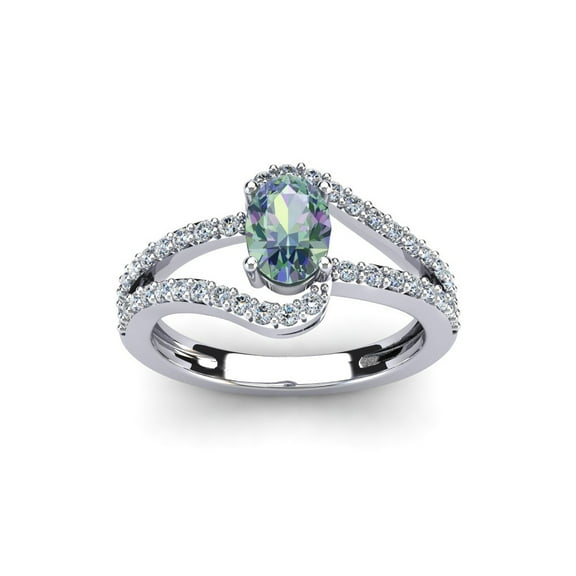 SuperJeweler 1.40 Carat Oval Shape Mystic Topaz and Fancy Diamond Ring In Sterling Silver For Women