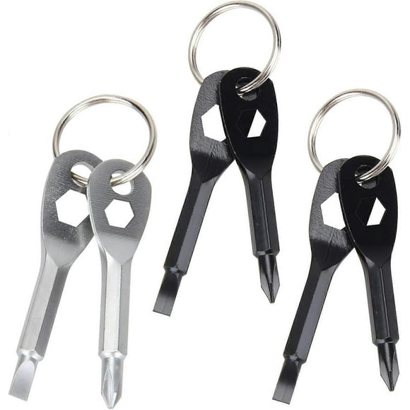 3pcs Keychain Screwdriver Tools,Mini Multi-Function Pocket Tool,4 in 1 Flat and Cross Head(Black,Silver)