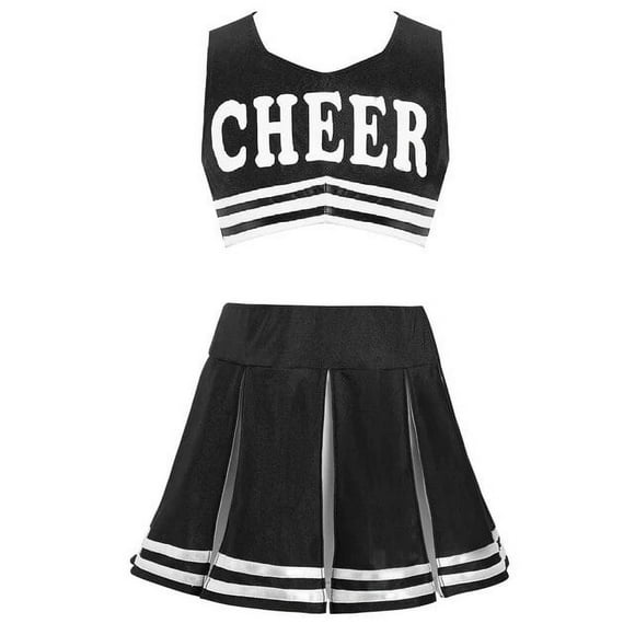 2Pcs Kids Girls Cheerleader Modern Jazz Dance Costume Letters Print Crop Vest and Pleated Skirt Set Sportswear Cheerleaders Suit