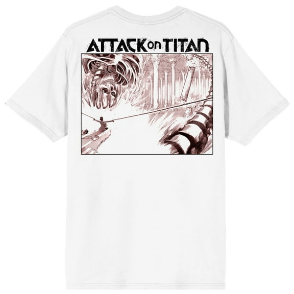 Attack On Titan Man In Chains & Skeletal Figure Adult White Crew Neck Short Sleeve T-shirt-Medium