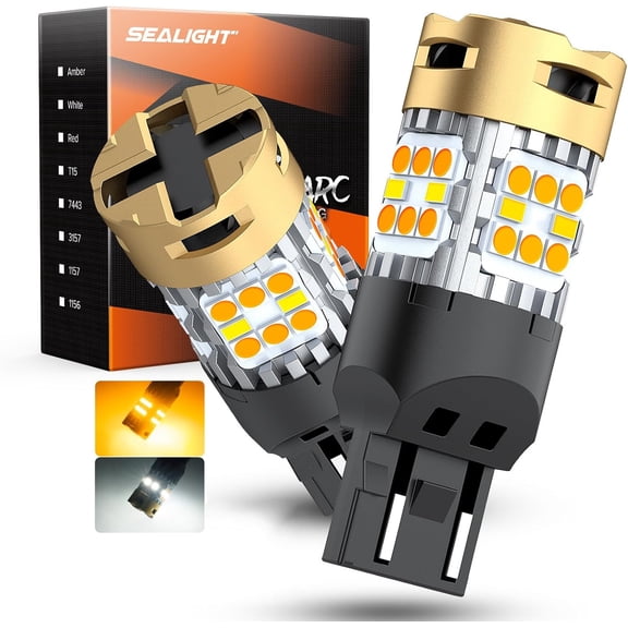 SEALIGHT 7440 7443 Switchback LED Bulb Amber/White with Turbo Fan, DRL & Turn Signal Light, 3600LM 30W Surper Bright T20 7441 7444 W21W LED Replacement for Daytime Running Light, Pack of 2
