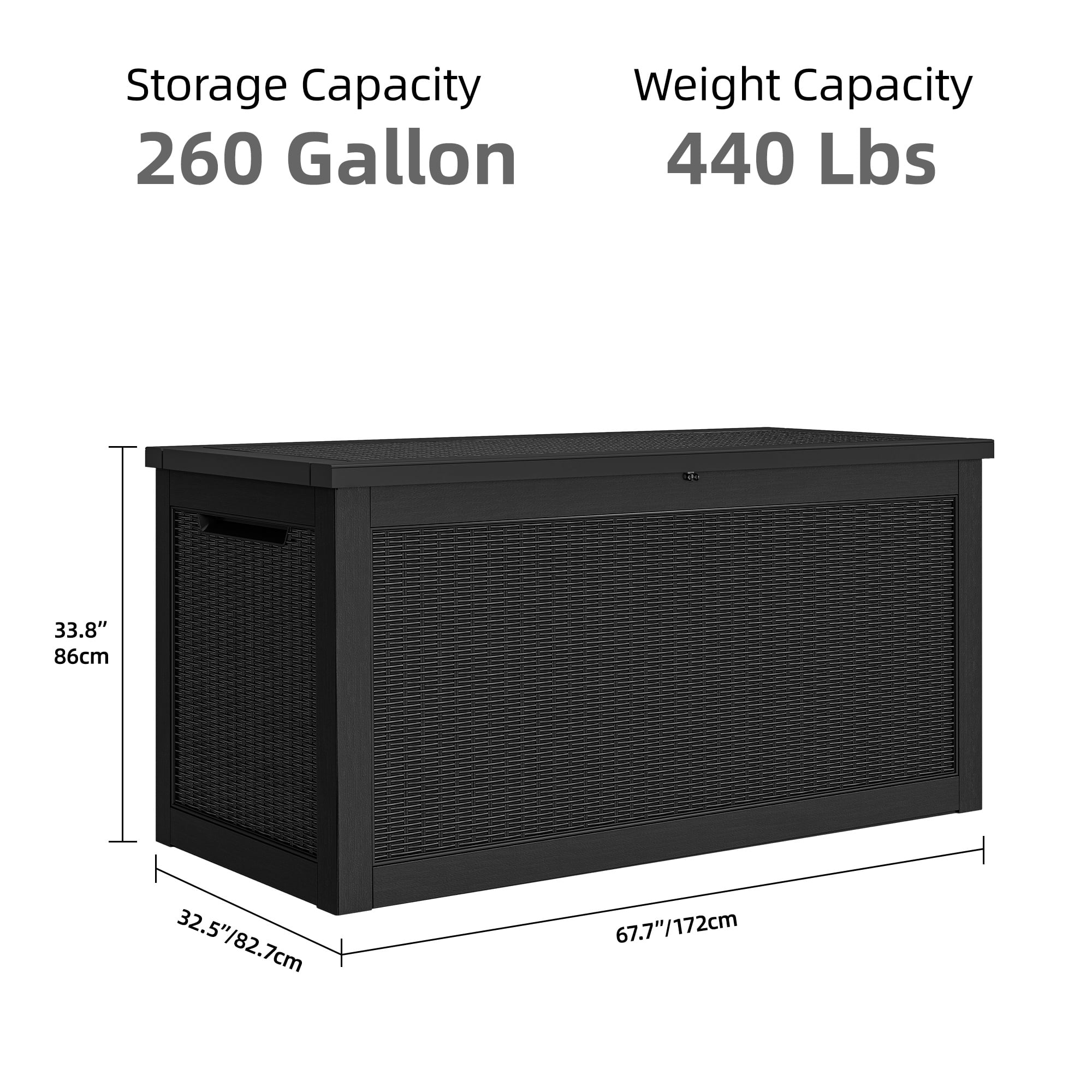 Uforic XXL 260 Gal Large Deck Box, Outdoor Rattan Storage Box, Waterproof & Lockable,Black