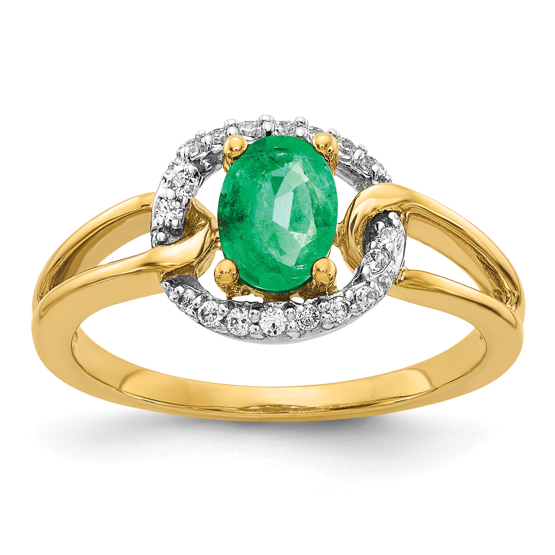 14K Yellow Gold Diamond & Emerald Ring Size 7 - Walmart.com