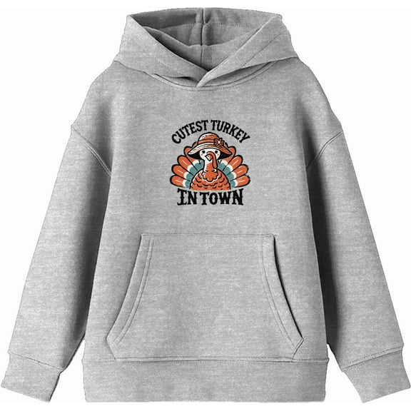 Cutest Turkey In Town Youth Heather Gray Long Sleeve Hoodie-Medium