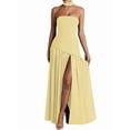 thumbnail image 3 of Strapless Halter Drop Waist Bridesmaid Dresses for Women with Scarf Split Formal Evening Light Yellow L, 3 of 7