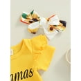 thumbnail image 6 of Bagilaanoe 3pcs Newborn Baby Girl Summer Shorts Set 0-18 Months Mama's Beitie Letters Print Short Sleeve Romper Sunflower Print Shorts Headband, 6 of 8