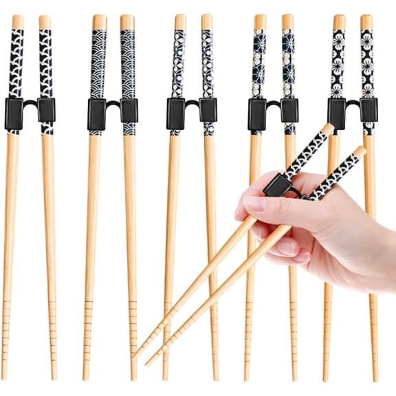 5 Pairs Reusable Training Chopsticks Beginners for Kids Adults Learners, Japanese Wooden Chopsticks Trainers Set, Dishwasher Safe, L8.86Inch (1.Japanese stamp)