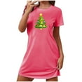 thumbnail image 4 of Sakmal Christmas Sleep Dress for Women Pink Lightweight Oversized Cozy Sleepwear Crew Neck Short Sleeve Short Christmas Trees Print Nightgowns S-2XL, 4 of 5