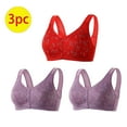 thumbnail image 2 of Mrat Push up Bra No Underwire 3pc Front Closure Everyday Sports Bras, Front Button Bra, Convenient Snap Sleep Bra, Women Comfort Wireless Cotton Bras S-157 Red-A L, 2 of 5