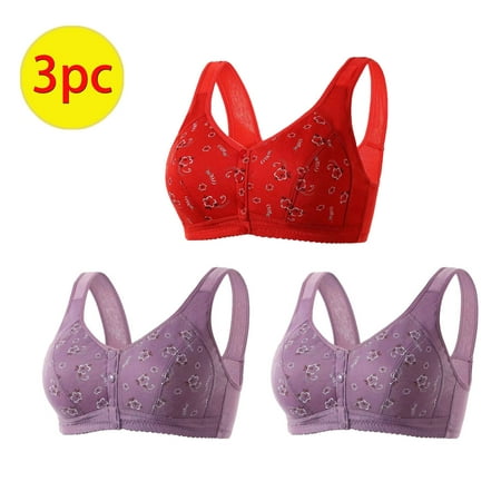Crunowin Women s Front Closure Bra 3 Pack  Breathable Lingerie Wire Free Comfort Plus Size Push Up Everyday Underwear Red M