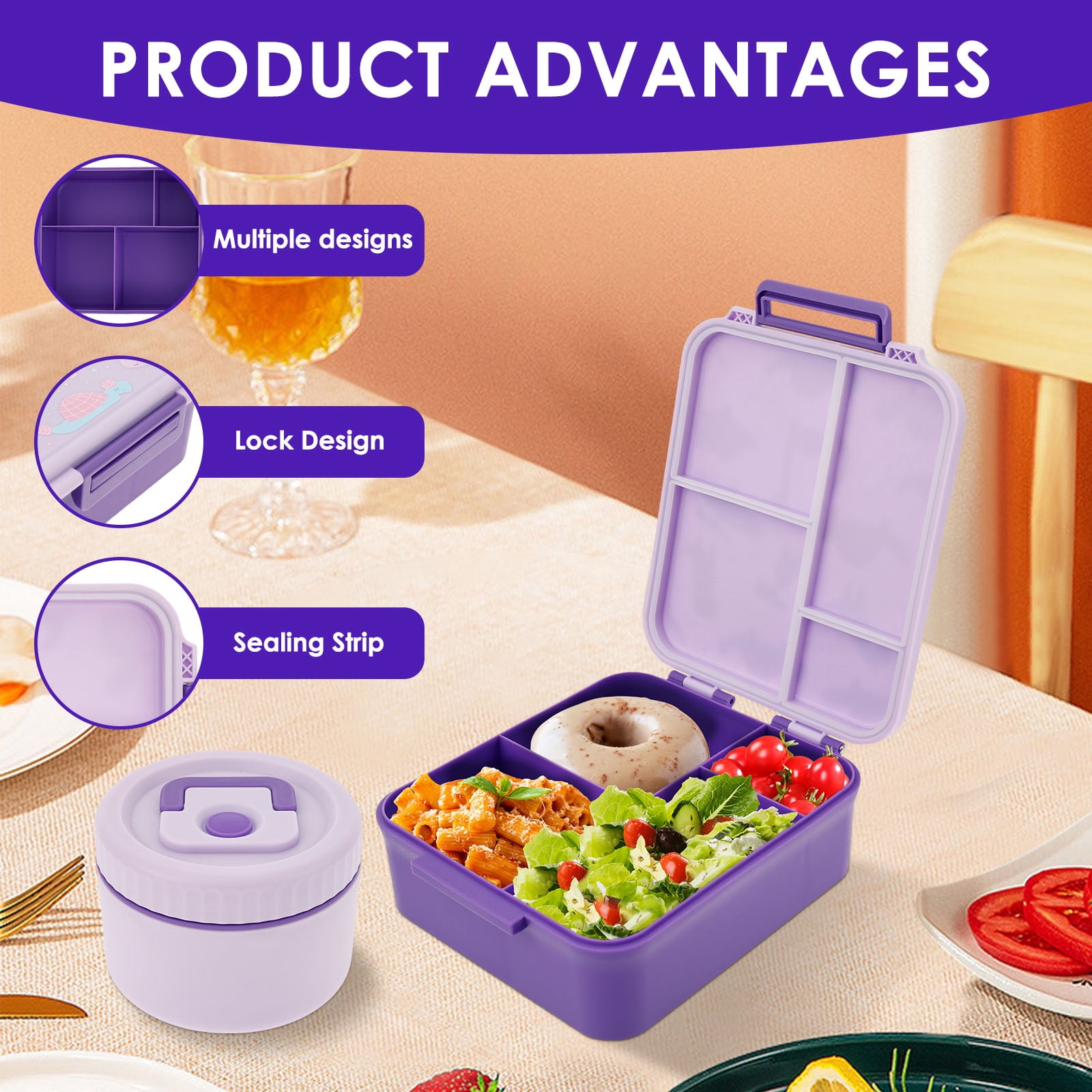 Grusce Bento Lunch Box Set with 10.15oz Soup Thermo, Leak-Proof Lunch Containers with 4 Compartments, Thermo Hot Food Jar and Insulated Lunch Bag