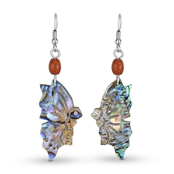 Glowing Abalone Shell Butterflies and Crystal Dangle Earrings