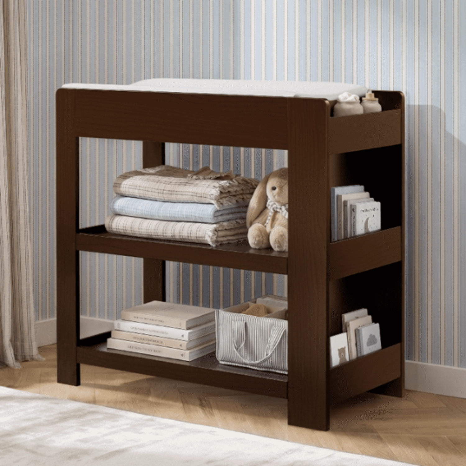 Delta Children Emmie Changing Table with Bookcase Storage, Walnut