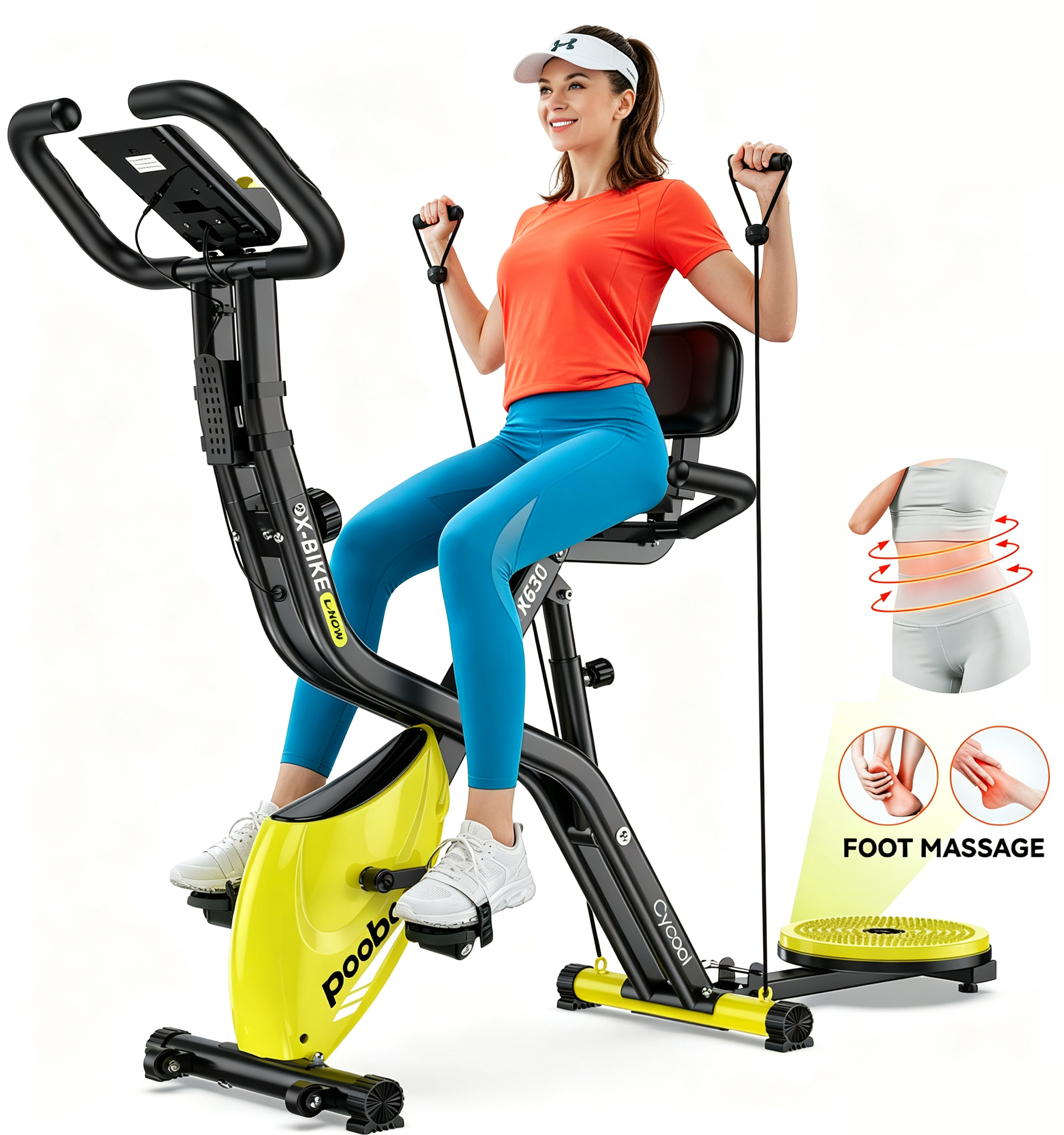 Pooboo 4-in-1 Folding Exercise Bike with Twister Board photo 1