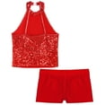thumbnail image 6 of Alvivi Kids Girls Sleeveless Sparkly Sequin Dance Tops with Shorts Set for Gymnastics Sports Red 10, 6 of 7