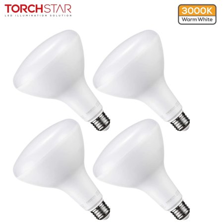 TORCHSTAR 17W BR40 LED Light Bulbs  Dimmable Floodlight Bulb  100W Eqv.  E26 Screw Base  1400lm  3000K Warm White  UL & Energy Star Listed  3 Years Warranty  Pack of 4