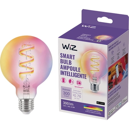 1-pack WiZ G25 Color Filament LED Smart Bulb - Multicolor, 300 Lm, Indoor - 1 Pack — Residential Use, Standard Application