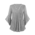 thumbnail image 6 of Nfurl Women's Sparkly Sequin Tops Trendy Ruffle Flare 3/4 Sleeve V Neck Glitter Tops Dressy Party Club Shirts Trendy Evening Concert Shirt Silver XL, 6 of 7