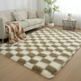 thumbnail image 2 of Checkered Area Rugs for Living Room 8x10, Fluffy Beige and White Checkered Rug Fuzzy Shag Shaggy Carpets for Bedroom, Soft Plush Furry Rug for Boy Girls Room Dorm Home Decor, 2 of 15