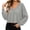 Gray, variant on XRoczxe Women’s V‑Neck Long Sleeve Waffle Knit Crop Top, Casual Solid‑Color Loose Cropped Pullover Shirt
