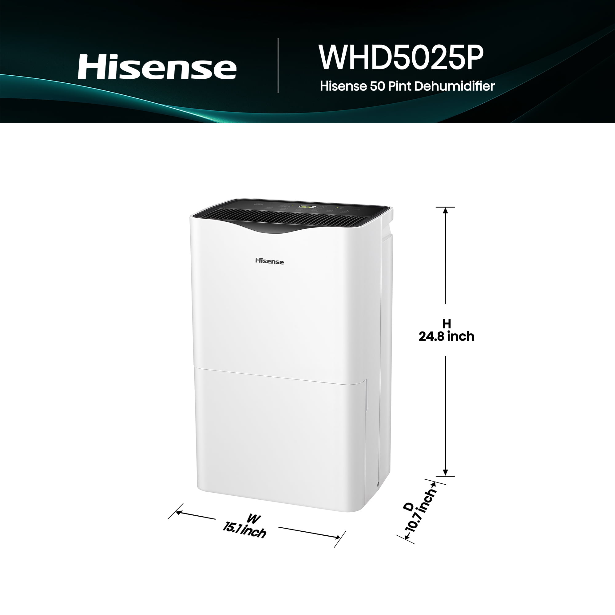 Hisense 50 Pint Dehumidifier 4,500 Sq. Ft for Multi-Scenario Use, Energy Star Certified, Easy Carry Handle, Low Noise Operation, Hassle-Free Water Removal, White (WHD5025P)