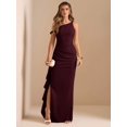 thumbnail image 5 of Maroon One Shoulder Ruched Wrap Maxi Dress With Asymmetrical Ruffle Hem And Draped Detail, 5 of 7
