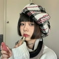 thumbnail image 2 of Ins All-match Plaid Berets Caps for Women Face Small Contrast Color Matching Painter Hat Pumpkin Hats Sombreros De Mujer (2,56-58cm), 2 of 6