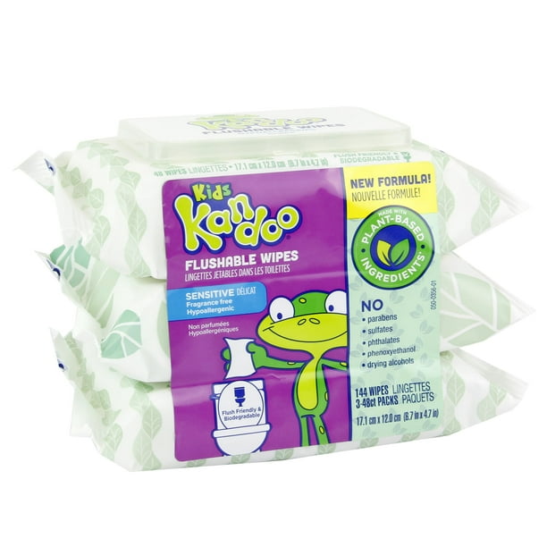 Kandoo Sensitive Flushable Cleansing Wet Wipes, Fragrance Free, 144 Wipes
