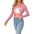 thumbnail image 4 of INSPIRE CHIC Women's Sheer Textured Crop Bolero Shrug Lightweight Long Sleeve Open Front Cardigan Pink S, 4 of 6