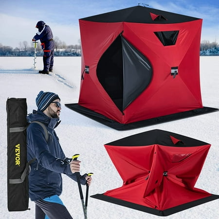 VEVORbrand Waterproof Pop-Up 2-Person Carrying Bag Ice Fishing Shelter with Detachable Ventilation Windows  300D Oxford Fabric Zippered Door Shanty for Outdoor Fishing  Red