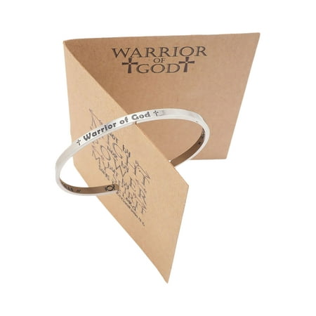 Quan Jewelry Warrior of God Cuff Bracelet, Religious Gifts for Women, Silver Tone, Inspirational Quote