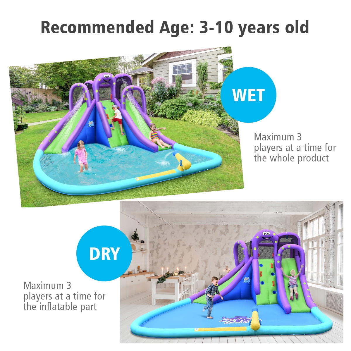 Infans Inflatable Water Park Octopus Bounce House Dual Slide Climbing Wall W/ Blower