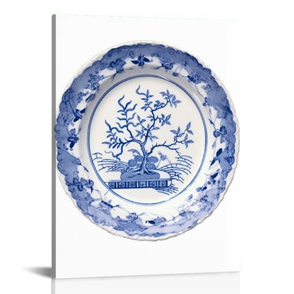 JEUXUS Chinoiserie Wall Art Print-- Bedroom or Study Decor -- Chinese Blue White Porcelain Vase Canvas Print