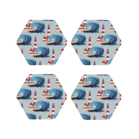 

Tideii Beacon In The Huge Waves Of The Surf for Leather Coasters 4 Pieces Anti-fouling and Anti-scalding Decorative Coasters Suitable for Restaurants Kitchens Coffee Shops-Hexagon