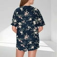thumbnail image 4 of Women Summer 2 Piece Outfits Casual Graphic Print T Shirt and Shorts Crewneck Short Sleeve Pajamas Lounge Sets, 4 of 6