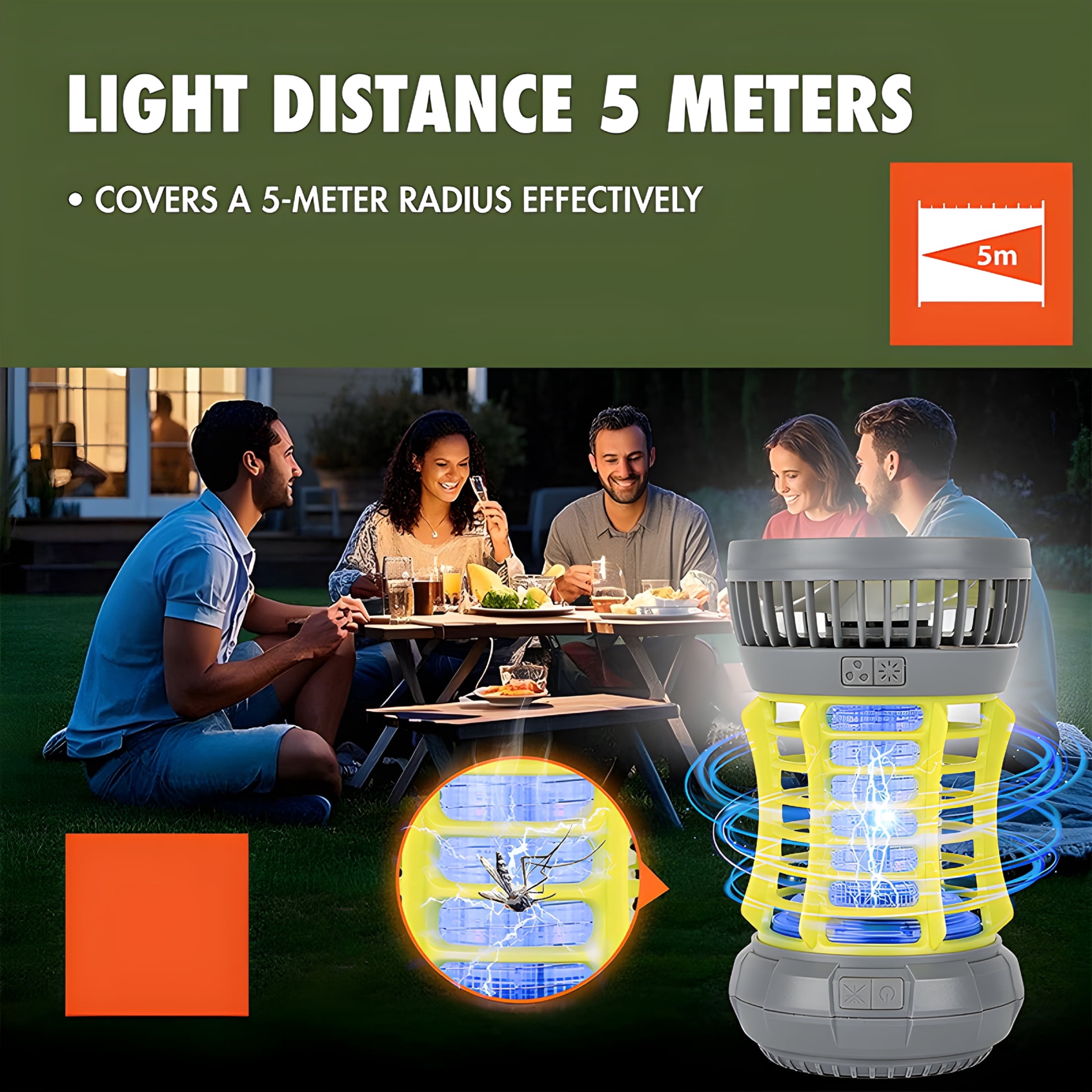 HIBIBUD 2026 New Bug Zapper,Yellow,2-In-1 Fan & Led Light,Outdoor Use,Electronic 5V,Rechargeable Bug Zapper for Patio, Garden, Camping, Backyard Outdoor
