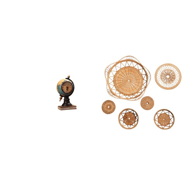 Figura de escritorio,Reloj de mesa con figura de globo terráqueo,decoración para oficina y hogar,Manualidades de pared,Decoración de pared colgante. Ratán tejido artesanal.,Juego de